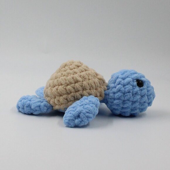 Plush Polyester Blue and Tan Crochet Amigurumi Turtle - Picture 2 of 6